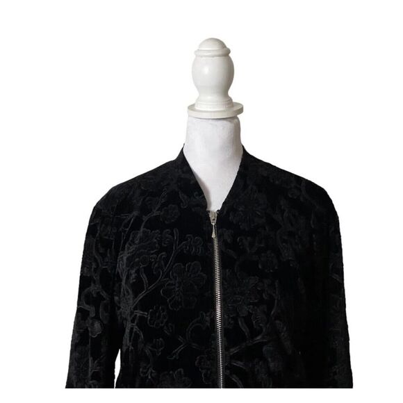 White House Black Market Floral Velvet Velour Y2K Black Bomber Jacket US XS - Picture 2 of 7